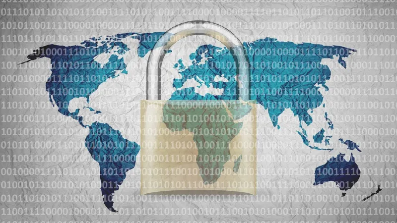 un lucchetto su una cartina del mondo, un modo di rappresentare la sicurezza informatica