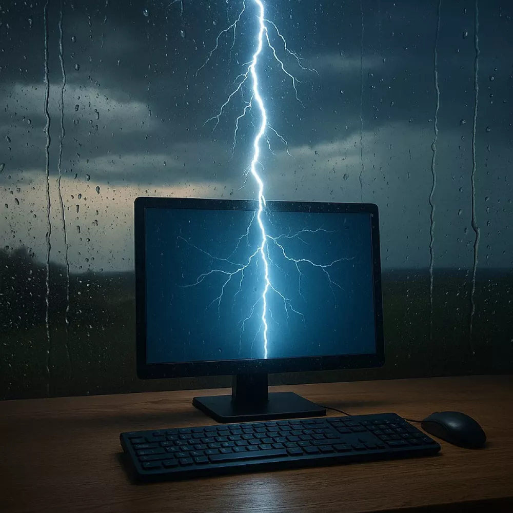 un fulmine colpisce un pc durante un temporale