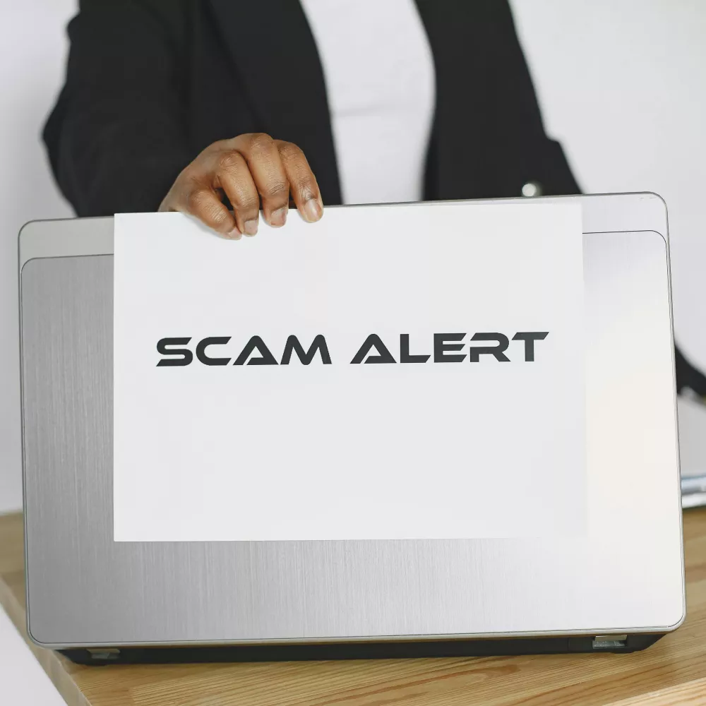 una segnalazione di scam alert, letteralmente: avviso di truffa da parte di siti sospetti