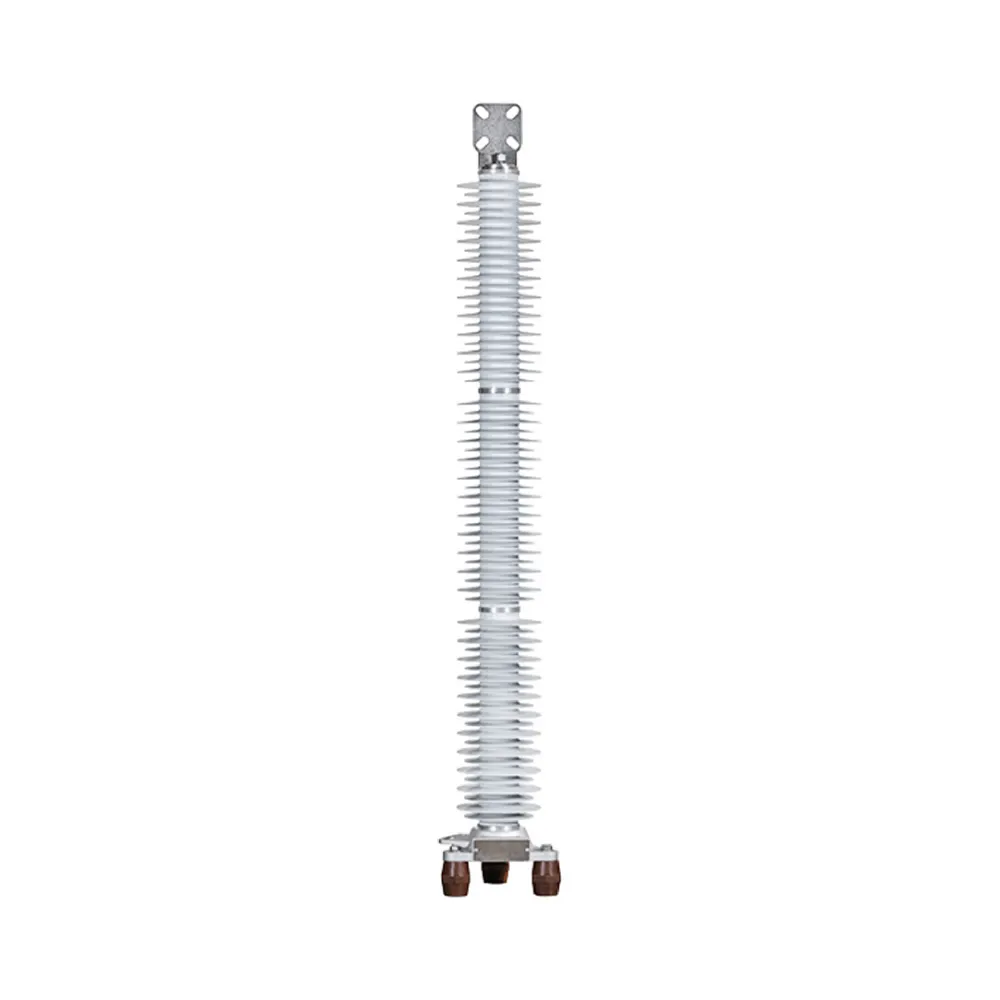 Tall high-voltage electrical insulator isolated on a white background.