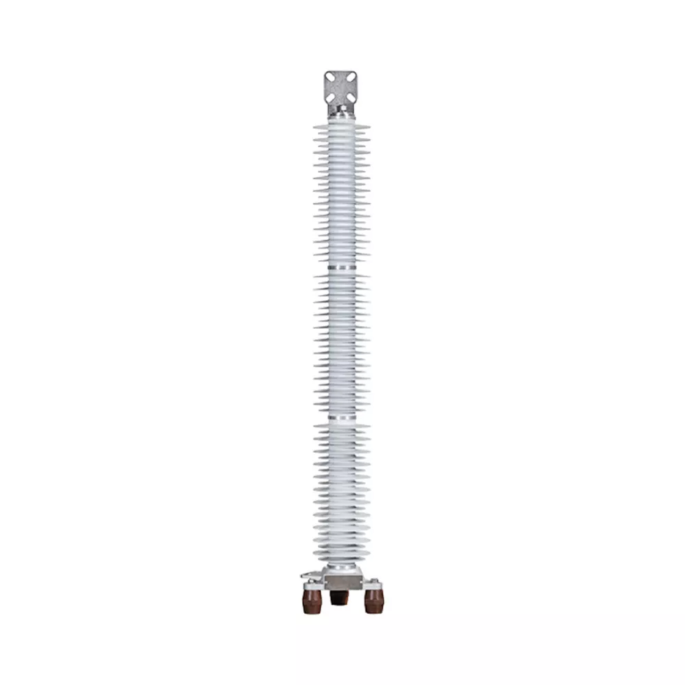 Tall high-voltage electrical insulator isolated on a white background.