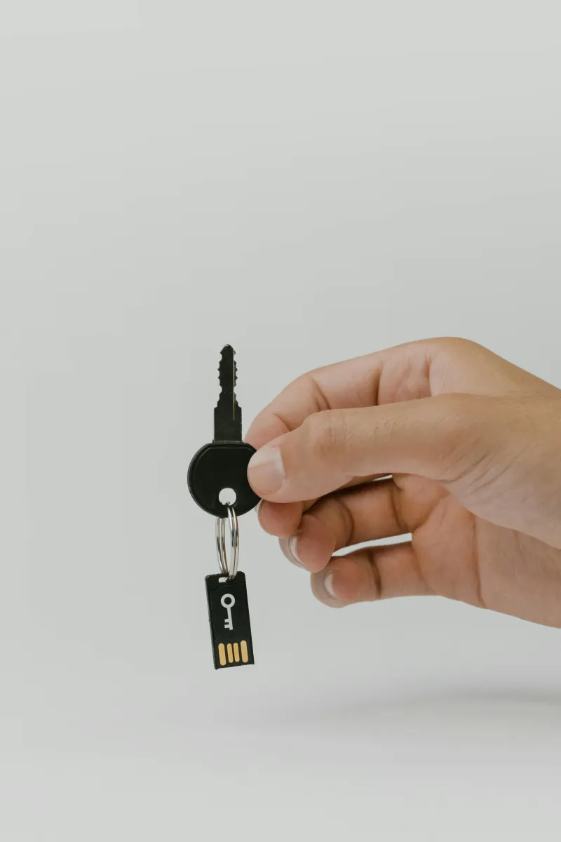 una chiavetta usb a forma di portachiavi. Utilissima per i backup dei file più importanti