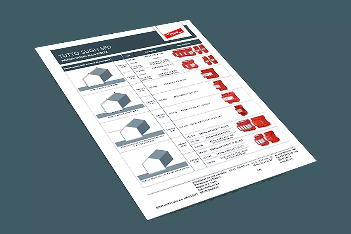 Preview image of an Italian SPD product guide document with charts and red electrical components.