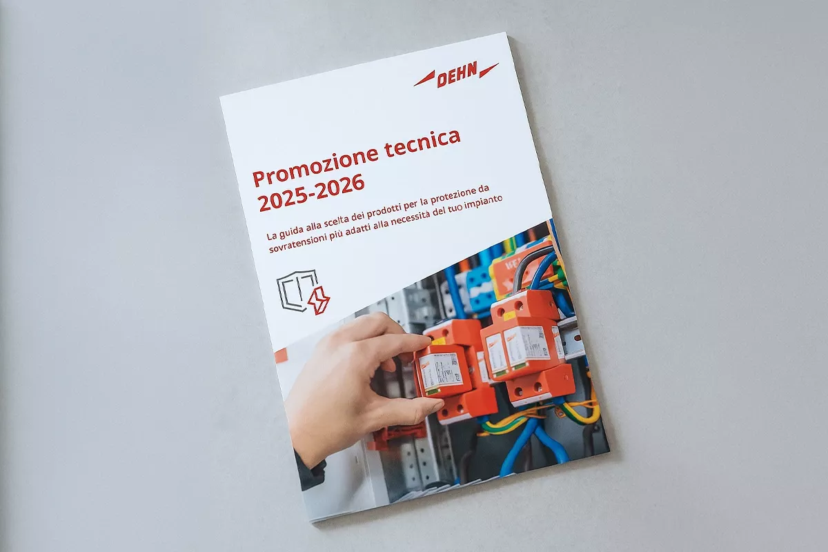 Preview image of an Italian technical promotion brochure with electrical components and wiring equipment.